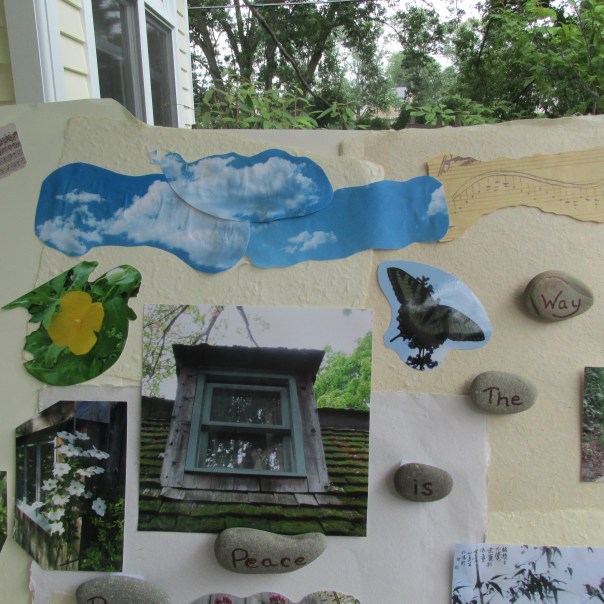 collage clouds and window